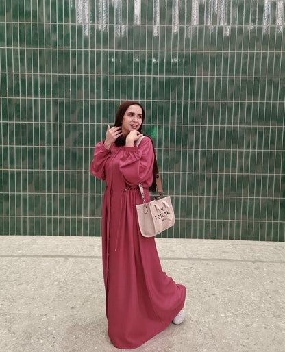 French Linen Dress - Dark Fuchsia